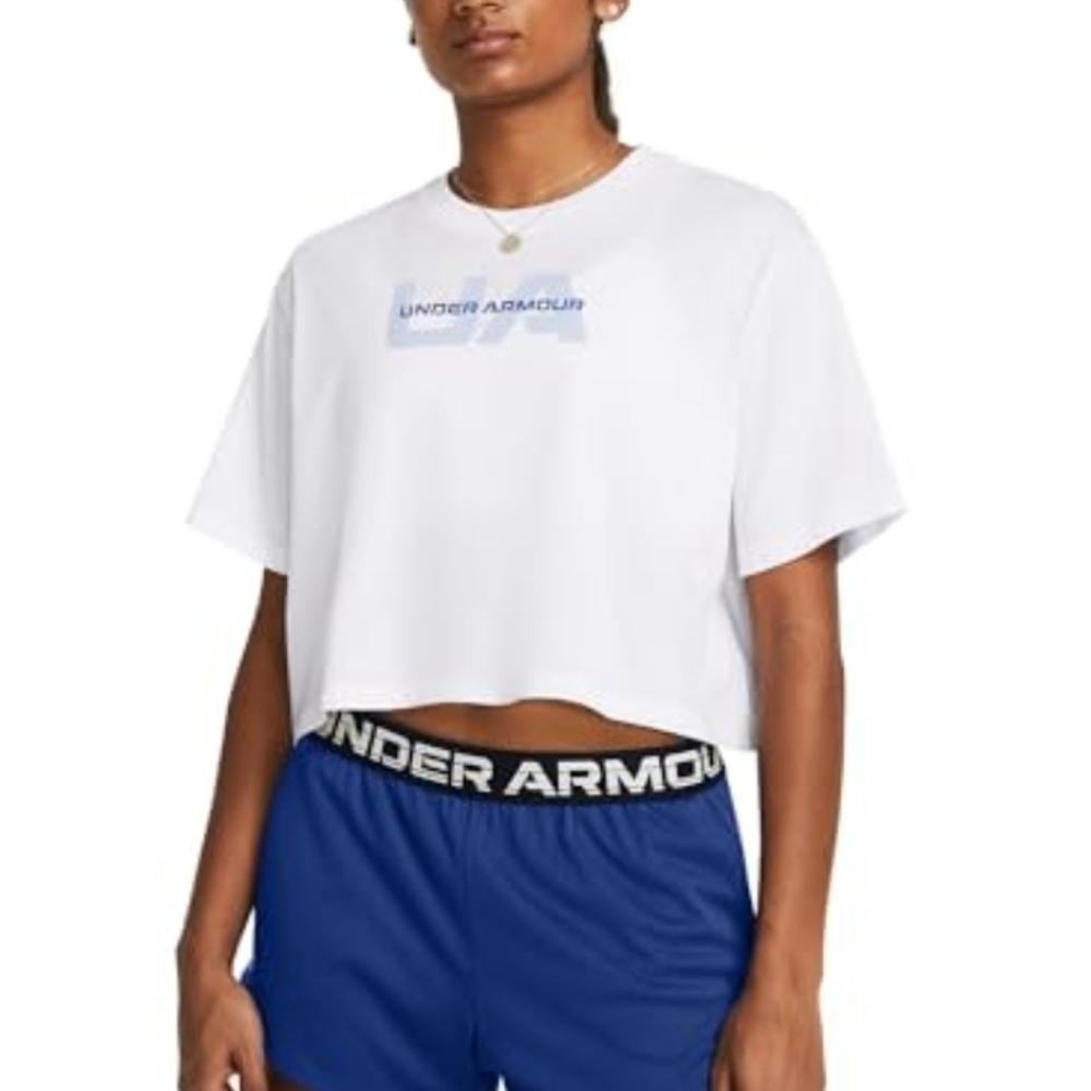 Under Armour Boxy Cropped Oversized White T-Shirt Size Large